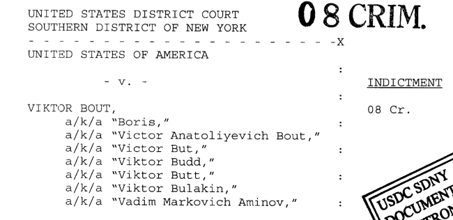 Front page of indictment U.S. Govt v. Victor Bout
